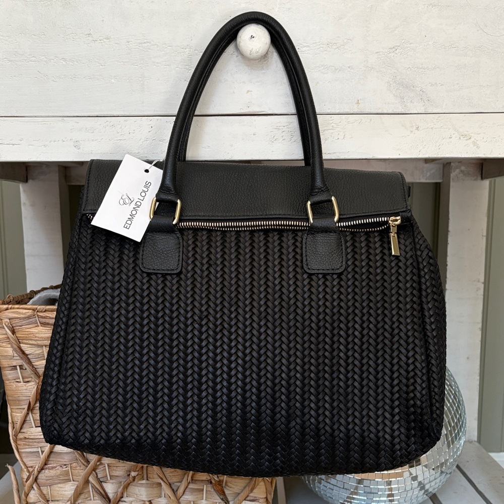 Edmond Louis Black Woven Tote Bag
